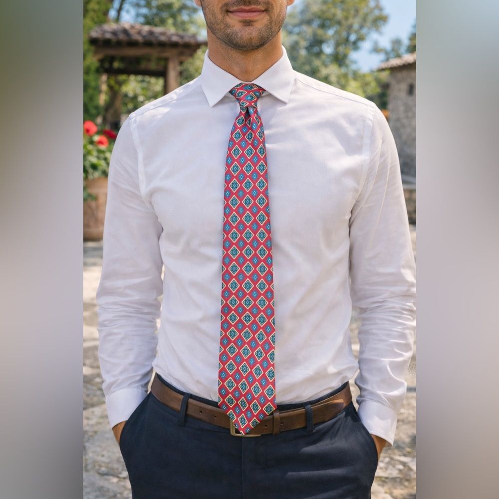 Oscar de la Renta Red and Blue Tie Sophisticated Style